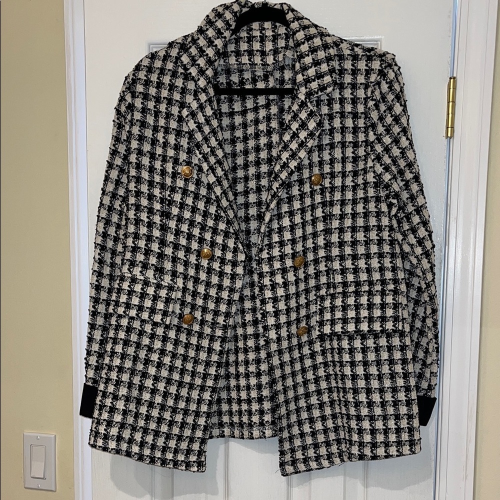 SHEIN Black and White Plaid Blazer